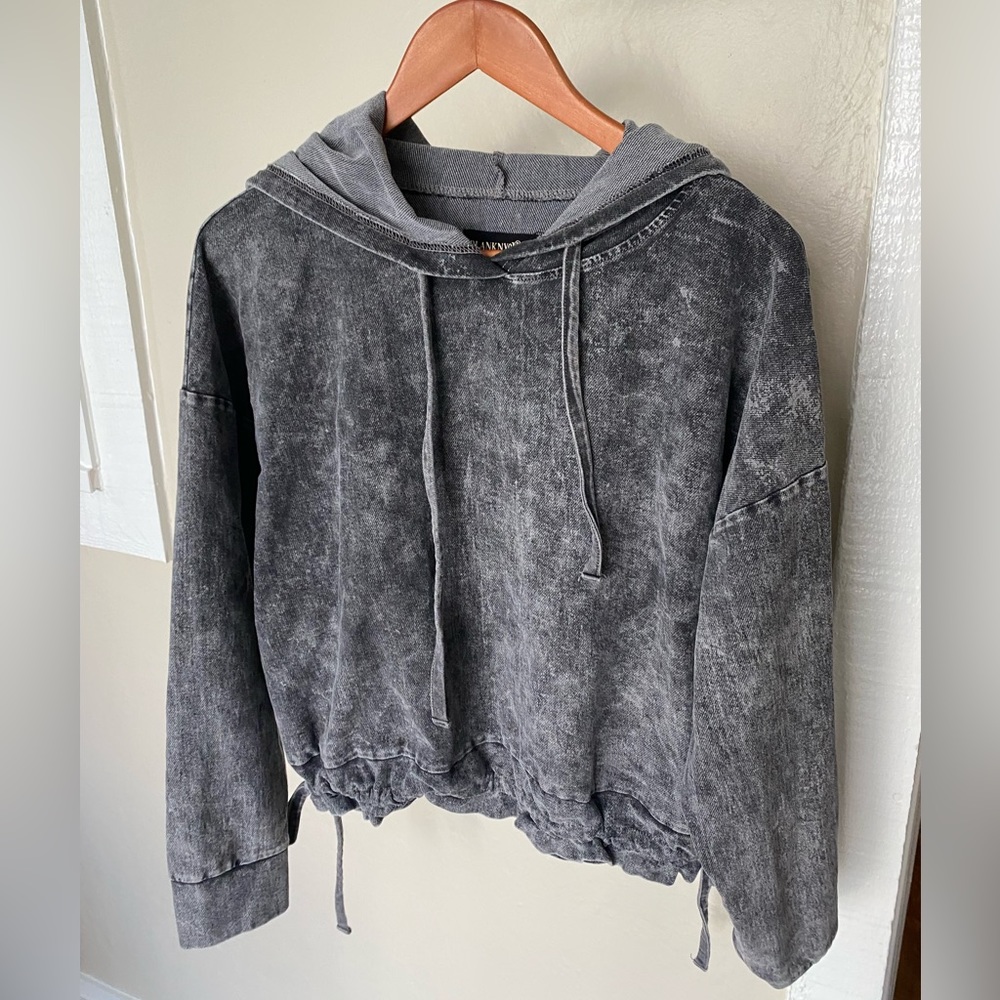 Grey and Black Acid Wash Hoodie Sweatshirt with side tie feature